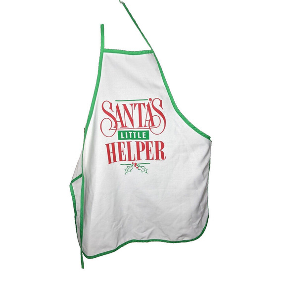 Hallmark SANTAS LITTLE HELPER Adult Apron Red/Green White Background NEW Read - Picture 1 of 3